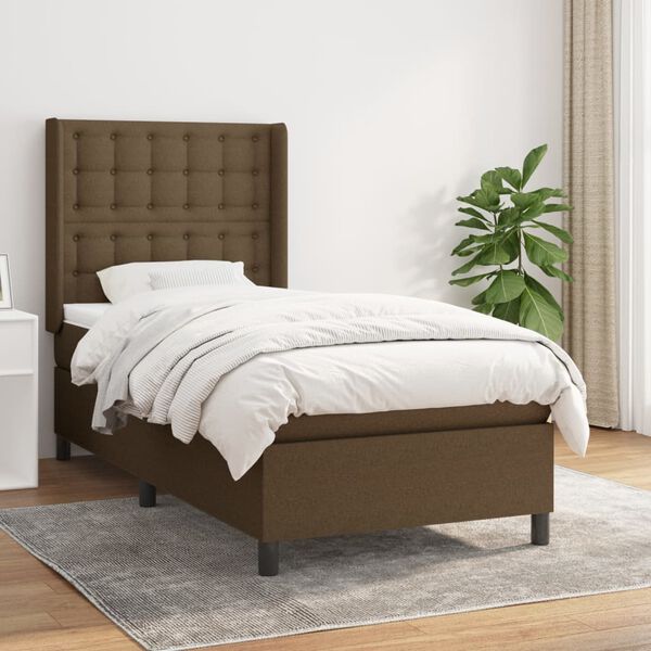 vidaXL Cama com molas/colch&atilde;o 90x200 cm tecido castanho-escuro
