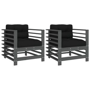 vidaXL Cadeiras de jardim c/ almofad&otilde;es 2 pcs pinho maci&ccedil;o cinzento