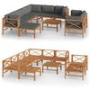 vidaXL 10 pcs conj. lounge jardim c/ almofad&otilde;es cinzentos teca maci&ccedil;a