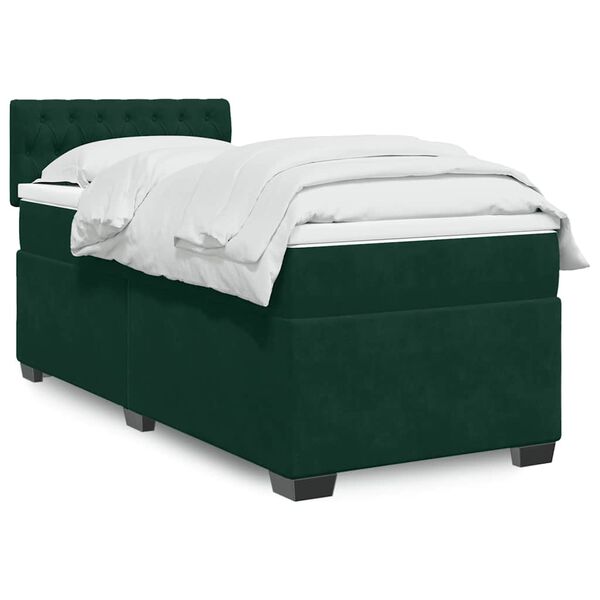 vidaXL Cama com molas/colch&atilde;o 100x200 cm veludo verde-escuro