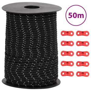 vidaXL Corda para tenda com tiras refletoras e esticadores 50 m 3 mm