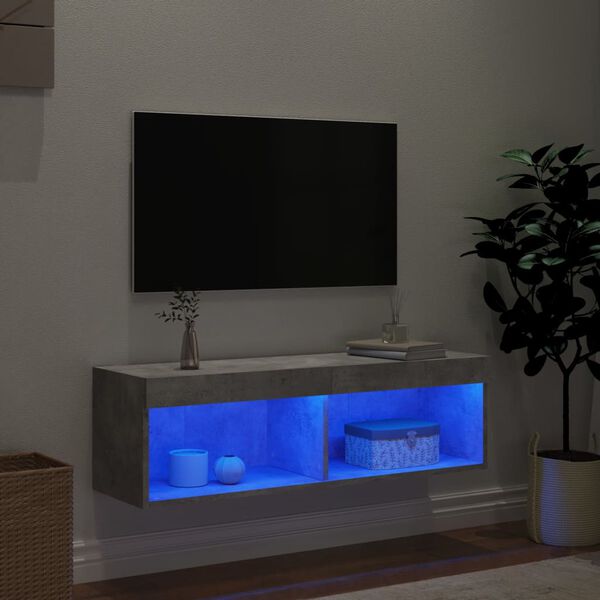 vidaXL M&oacute;vel de TV com luzes LED 100x30x30 cm cinzento cimento