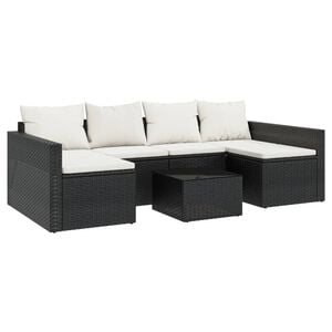 vidaXL 2 pcs conjunto lounge de jardim c/ almofad&otilde;es vime PE preto