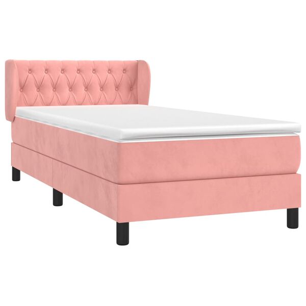 vidaXL Cama com molas/colch&atilde;o 100x200 cm veludo rosa