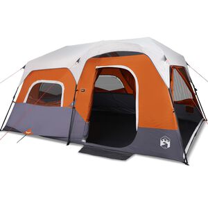 vidaXL Tenda familiar LED 9 p. liberta&ccedil;&atilde;o r&aacute;pida cinza-claro/laranja