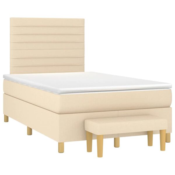 vidaXL Cama com molas/colch&atilde;o 120x200 cm tecido cor creme
