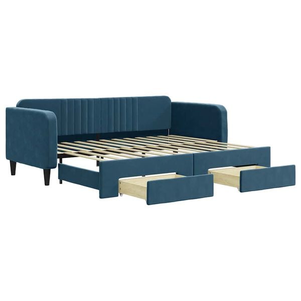 vidaXL Sof&aacute;-cama com gavet&atilde;o e gavetas 90x200 cm veludo azul