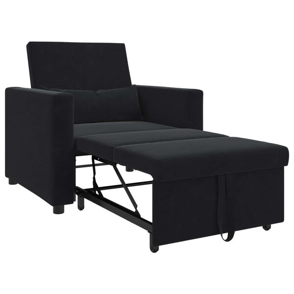 vidaXL Sof&aacute; cama single com rodas Preto 90 x 165 x 87 cm Veludo