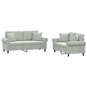 vidaXL 2 pcs conjunto de sof&aacute;s com almofadas veludo cinzento-claro