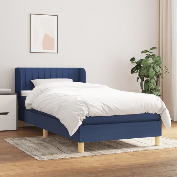 vidaXL Cama com molas/colch&atilde;o 90x190 cm tecido azul