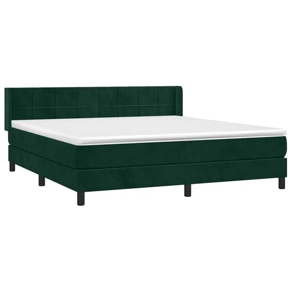 vidaXL Cama com molas/colch&atilde;o 180x200 cm veludo verde-escuro