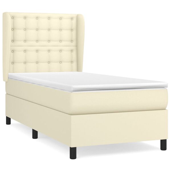 vidaXL Cama com molas/colch&atilde;o 90x200 cm couro artificial cor creme
