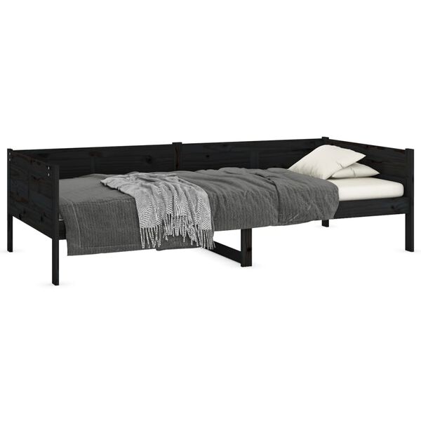 vidaXL Sofá-cama 90x190 cm madeira de pinho maciça preto