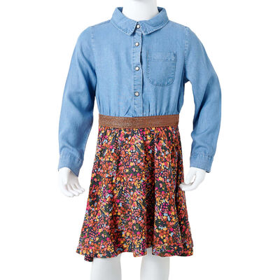 Vestido de manga comprida para criança azul-marinho e azul-ganga 92