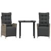 vidaXL 3 pcs conjunto de jantar p/ jardim c/ almofad&otilde;es vime PE cinza