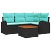 vidaXL Conjunto de Sof&aacute; de Jardim 5 unid. Preto e Turquesa vime PE