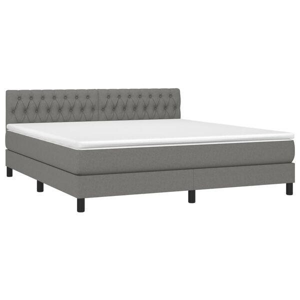 vidaXL Cama box spring c/ colch&atilde;o e LED 180x200 cm tecido cinza-escuro