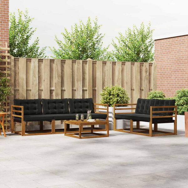 vidaXL Conjunto de Sof&aacute;s para Exterior 6 pcs Natural e Preto