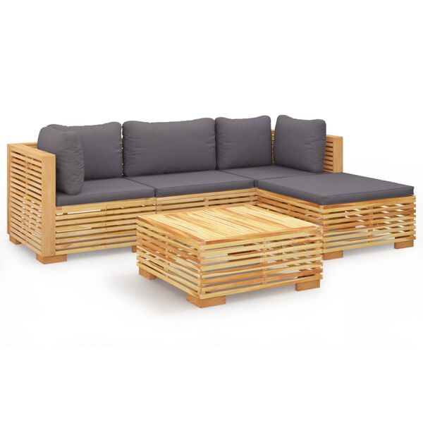 vidaXL 5 pcs conjunto lounge jardim c/ almofad&otilde;es madeira teca maci&ccedil;a