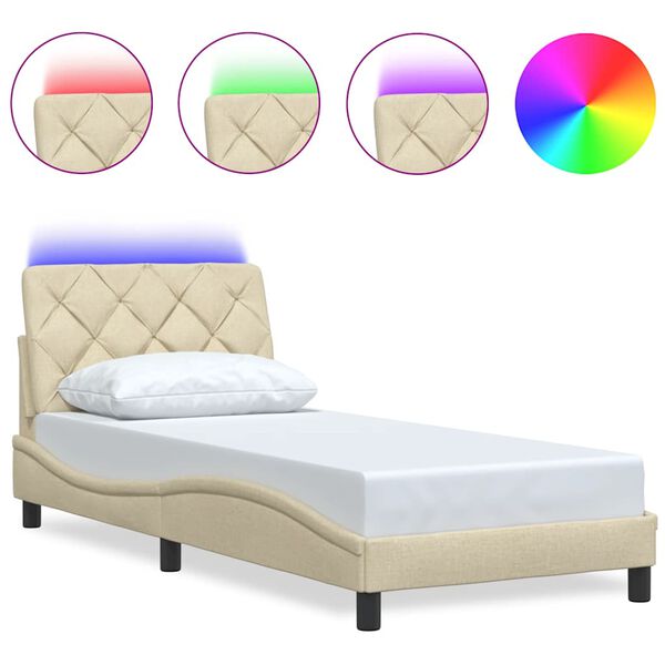 vidaXL Estrutura de cama com LED sem colch&atilde;o 80x200 cm tecido creme