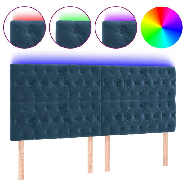 vidaXL Cabeceira cama c/ luzes LED veludo 200x7x118/128cm azul-escuro