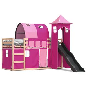 vidaXL Beliche com escorrega e cortinas 80x200 cm rosa