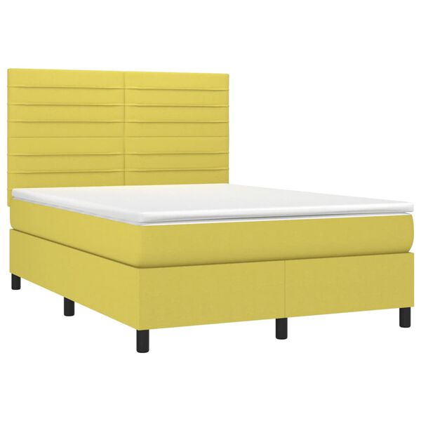 vidaXL Cama box spring c/ colch&atilde;o e LED 140x190 cm tecido verde