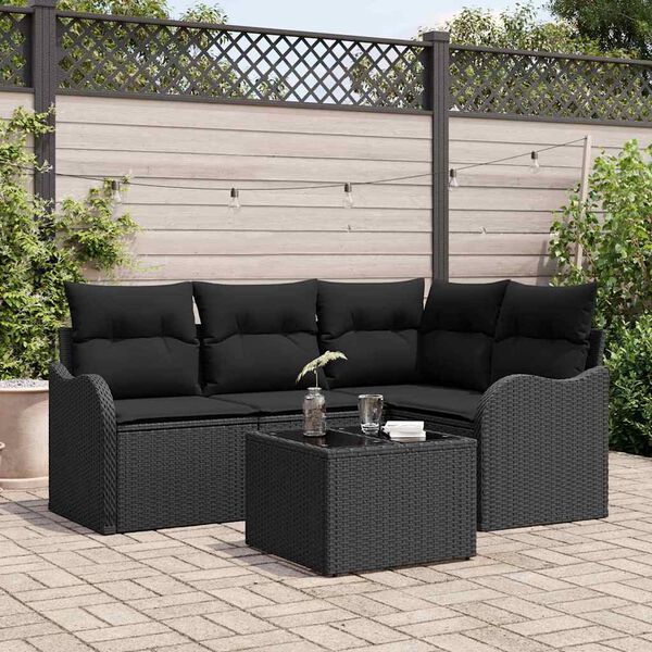 vidaXL Conjunto de Sof&aacute; de Jardim Preto vime PE