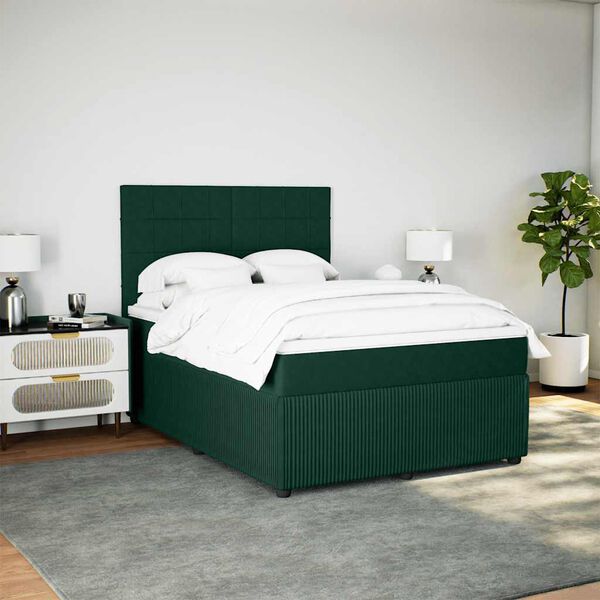 vidaXL Cama com molas/colch&atilde;o 140x190 cm veludo verde-escuro