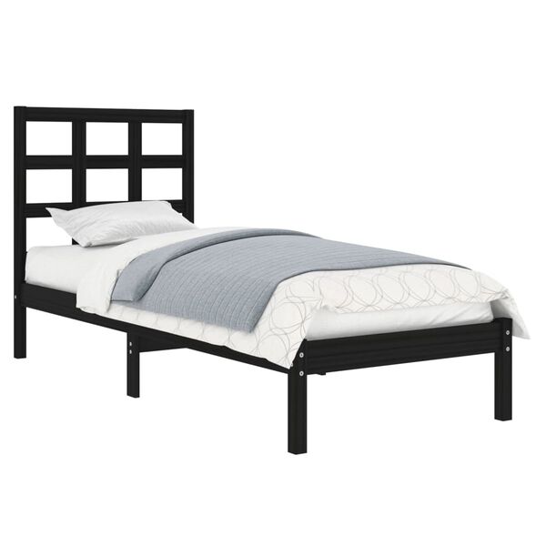 vidaXL Estrutura cama pequena solteiro 75x190 cm madeira maciça preto