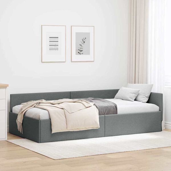 vidaXL Estrutura de Cama de Canto Cinza Escuro 90 cm x 200 cm Veludo