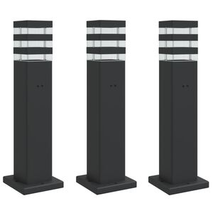 vidaXL Candeeiro ch&atilde;o p/ exterior c/ tomada 3 pcs 50 cm alum&iacute;nio preto