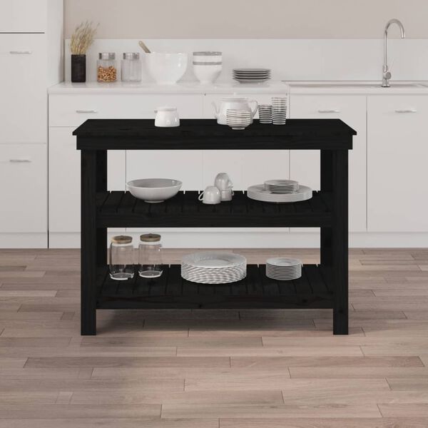 vidaXL Bancada de trabalho 110,5x50x80 cm pinho maci&ccedil;o preto