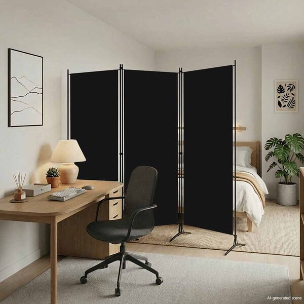 vidaXL Divis&oacute;ria de quarto com 3 pain&eacute;is 260x180 cm preto