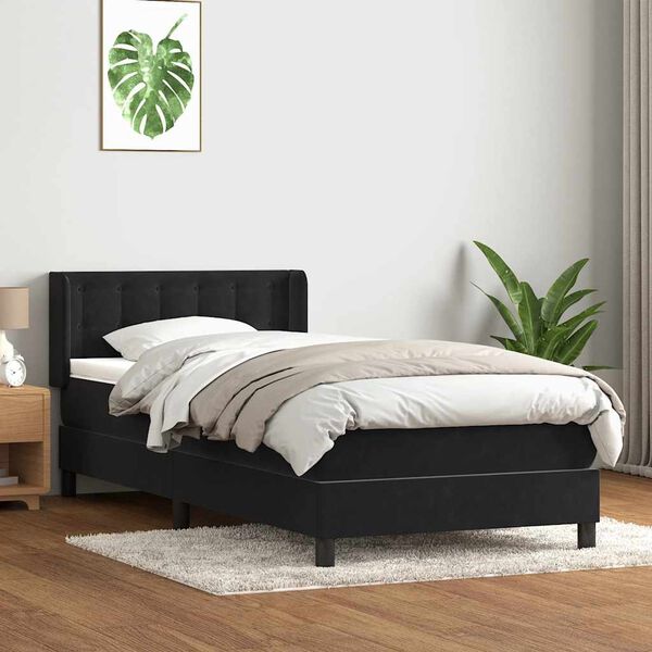 vidaXL Cama com molas/colch&atilde;o 100x210 cm veludo Preto