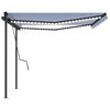 vidaXL Toldo autom&aacute;tico LED e sensor de vento 4,5x3 m azul e branco