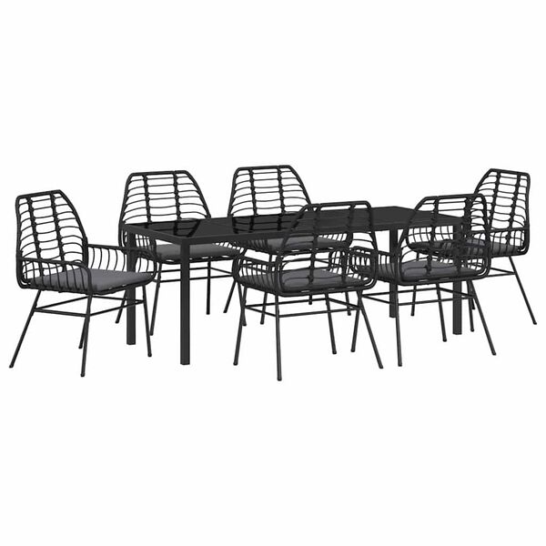 vidaXL Conjunto de Jantar para Jardim 7 pcs Preto vime PE