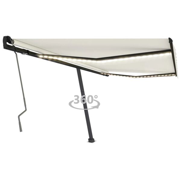 vidaXL Toldo retr&aacute;til manual com LED 450x350 cm cor creme