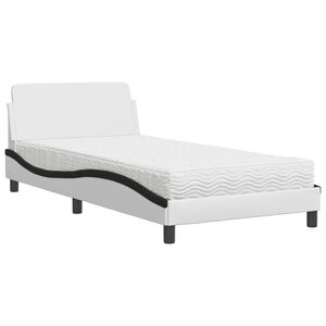 vidaXL Cama com colch&atilde;o Dover 100x200 cm couro artificial branco e preto