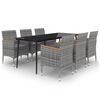 vidaXL 7 pcs conjunto de jantar p/ jardim c/ almofad&otilde;es vime PE/vidro