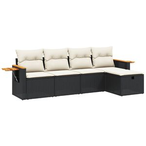 vidaXL 5 pcs conjunto sof&aacute;s de jardim com almofad&otilde;es vime PE preto