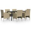vidaXL 7 pcs conjunto de jantar p/ jardim c/ almofad&otilde;es bege e preto