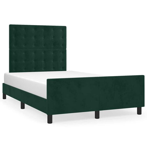 vidaXL Estrutura de cama com colch&atilde;o verde escuro 120x190 cm Veludo