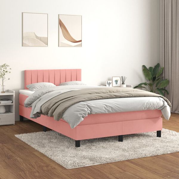 vidaXL Cama boxspring com colch&atilde;o 120x200 cm veludo rosa