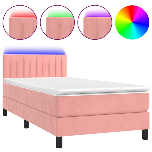 vidaXL Cama box spring c/ colch&atilde;o/LED 80x200 cm veludo rosa