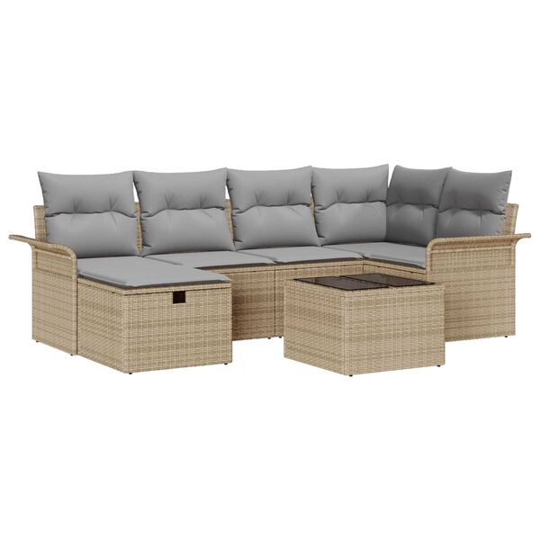 vidaXL Conjunto de Sof&aacute; de Jardim com almofada 7 pcs Rattan Sint&eacute;tico