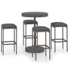 vidaXL 5 pcs conjunto de bar p/ jardim c/ almofad&otilde;es vime PE cinzento
