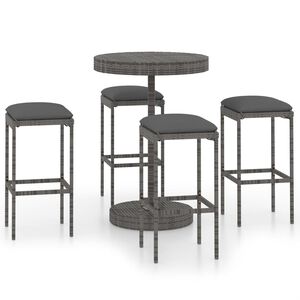 vidaXL 5 pcs conjunto de bar p/ jardim c/ almofad&otilde;es vime PE cinzento