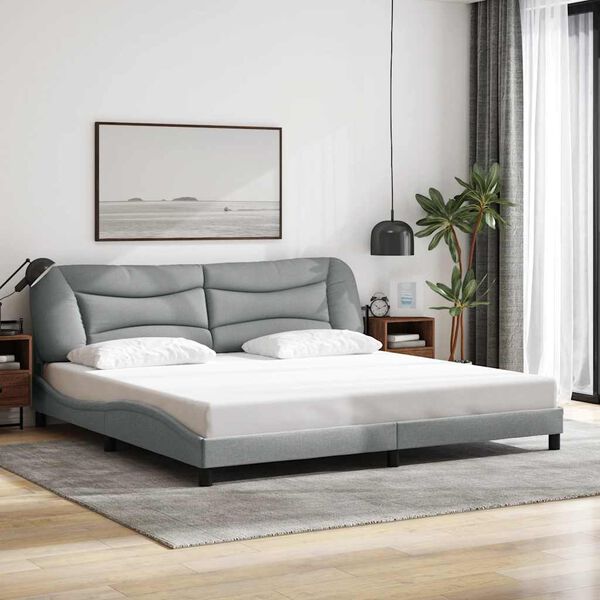vidaXL Estrutura de cama sem colch&atilde;o Hvar 200x200 cm tecido cinzento-claro