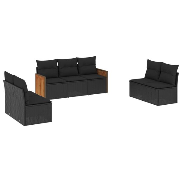 vidaXL 7 pcs conjunto de sof&aacute;s p/ jardim c/ almofad&otilde;es vime PE preto